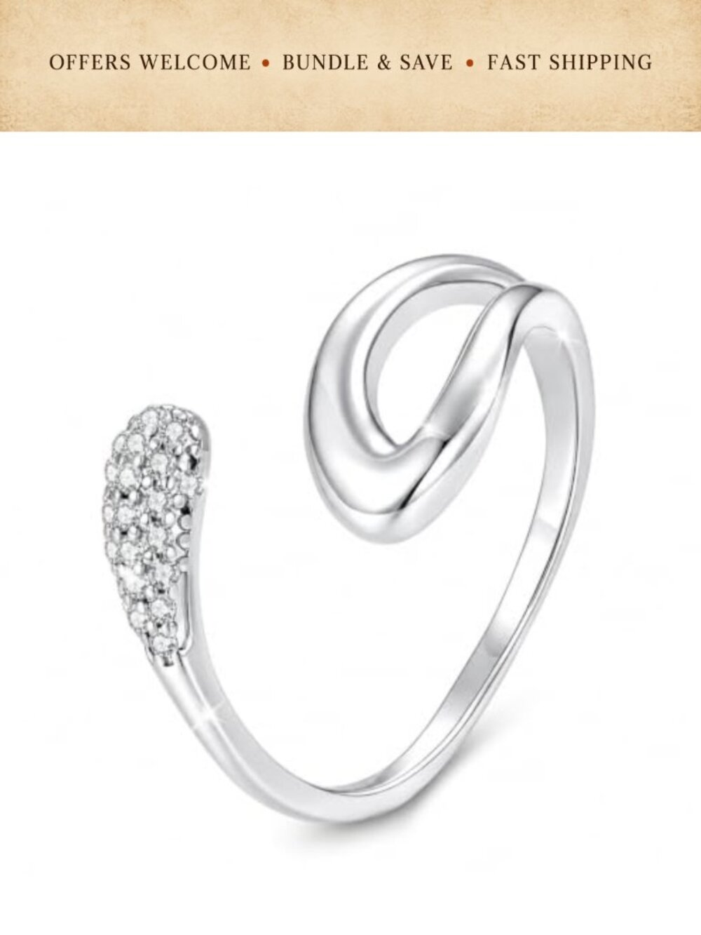 White Gold Plated Copper Statement Ring Pave Cubic Zirconia Tapered Band